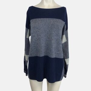 Vince Colorblock Boatneck Sweater Navy Blue Gray Cashmere Wool Blend Size S